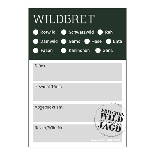 Etiketten für Wildbret